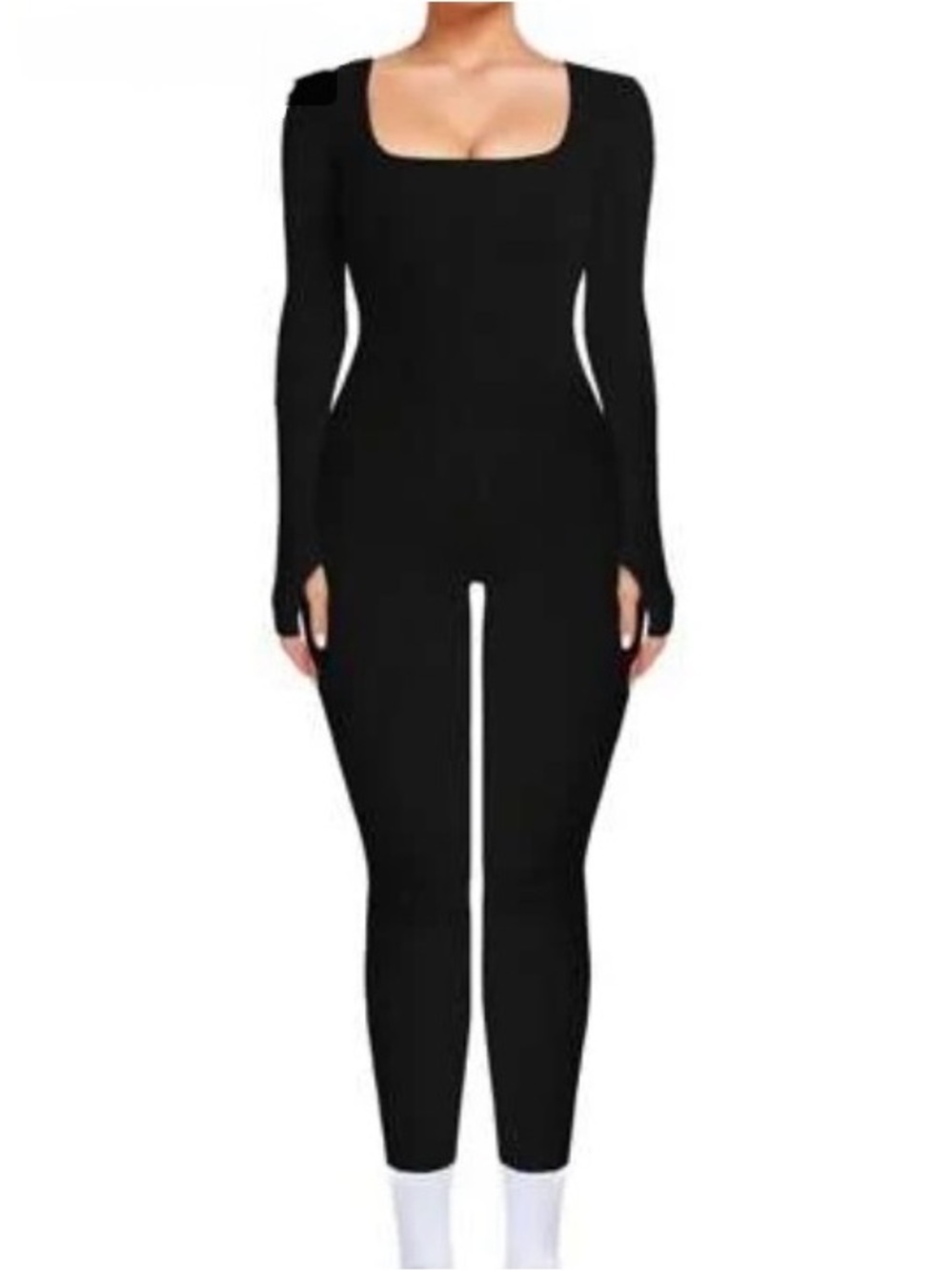 Black Long-Sleeve Scoop Neck Bodysuit Jumpsuit